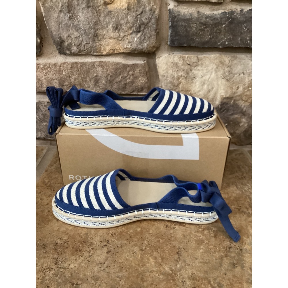 Rothy's The D'Orsay Espadrille Womens Size 9.5 Deep Sea Stripe Navy White New - Picture 2 of 8